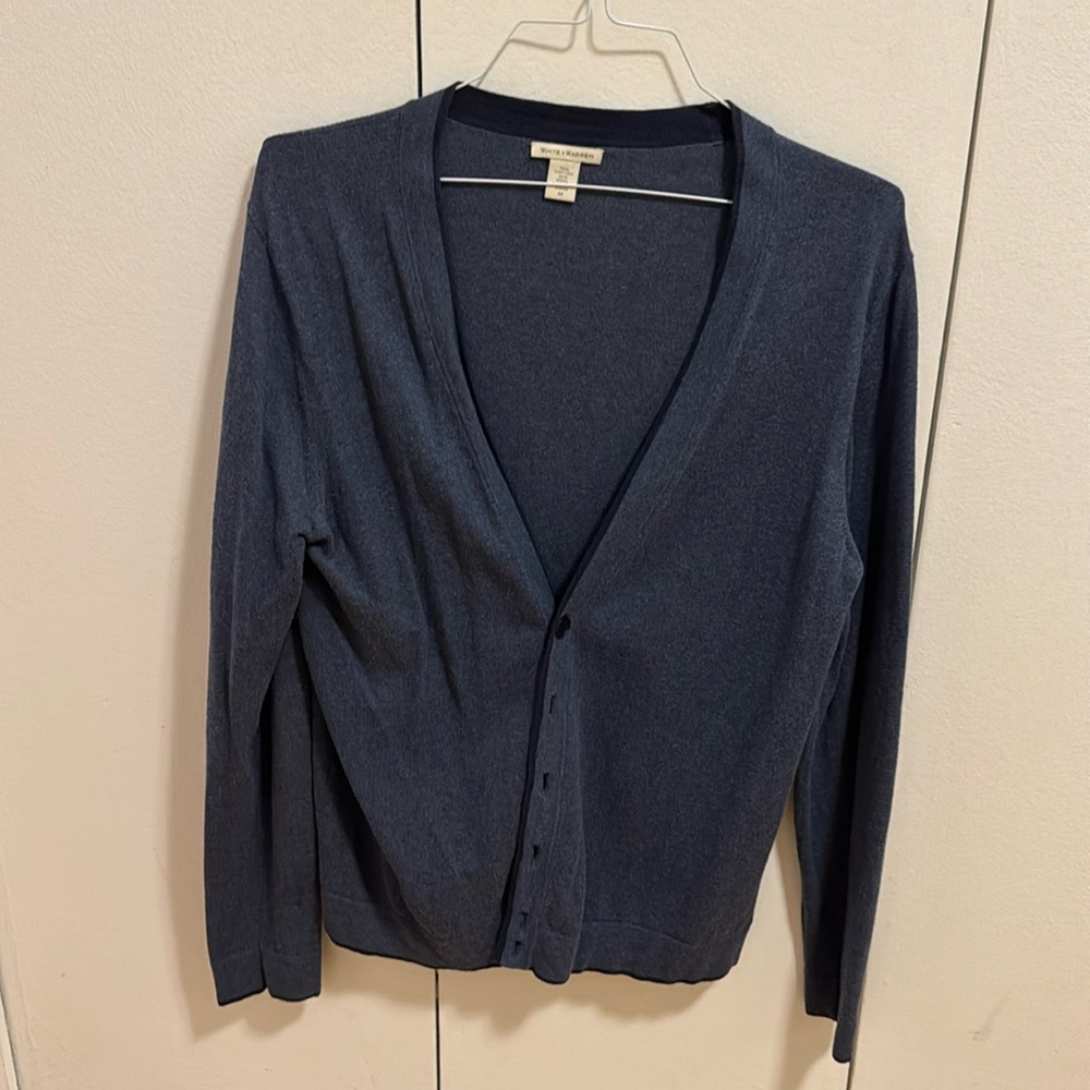 White & Warren blue wool cardigan men size medium